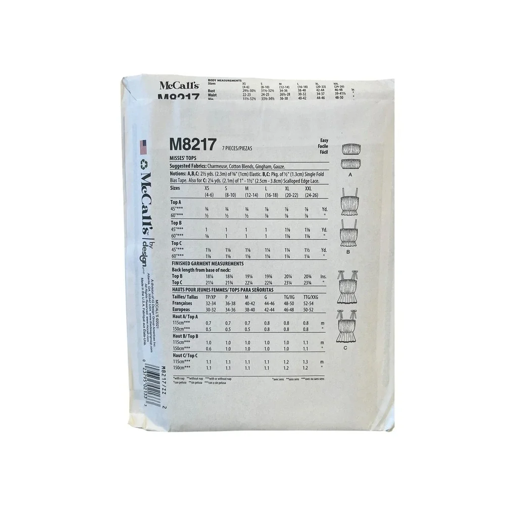 McCall's‎ M8217 Misses' Tops Sewing Pattern Size L-XXL